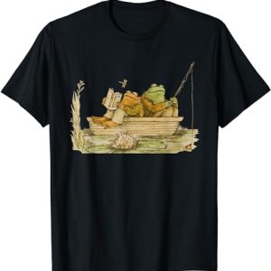 T-shirt-with-vintage-frog-reading-book-design,-ideal-for-book-loving-anglers